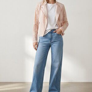 Candie’s Pale Pink Lace Jacket Pockets Open Front Small Fairy Romance